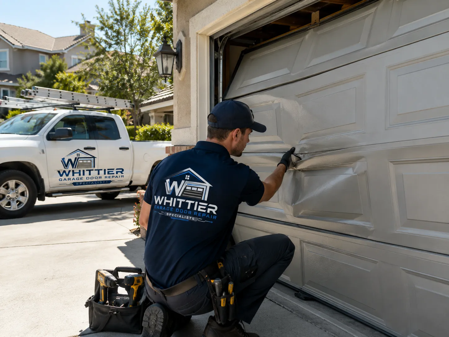 Bent garage door panel replacement service in Whittier