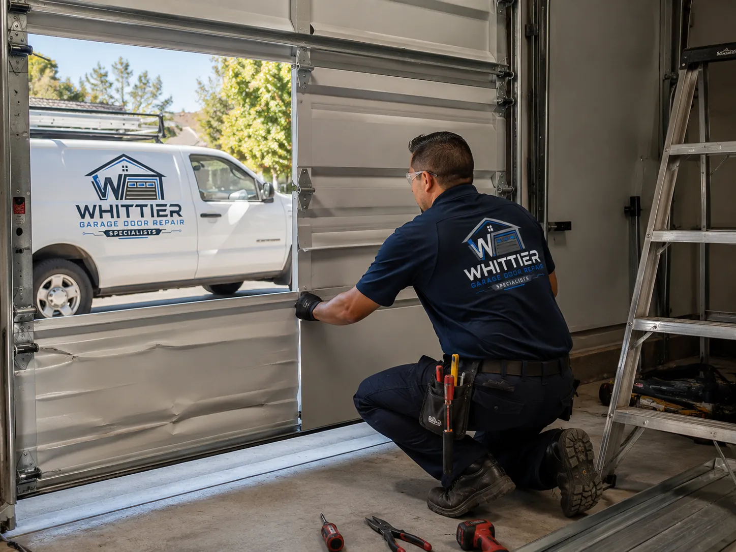 Bent garage door panel repair service in Whittier