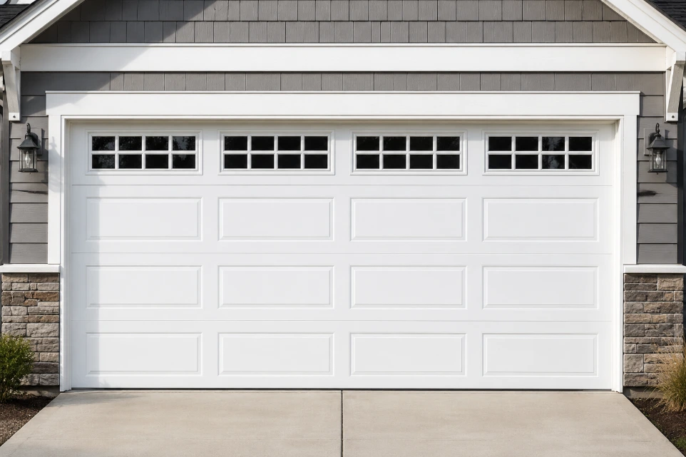 Clean white residential garage door